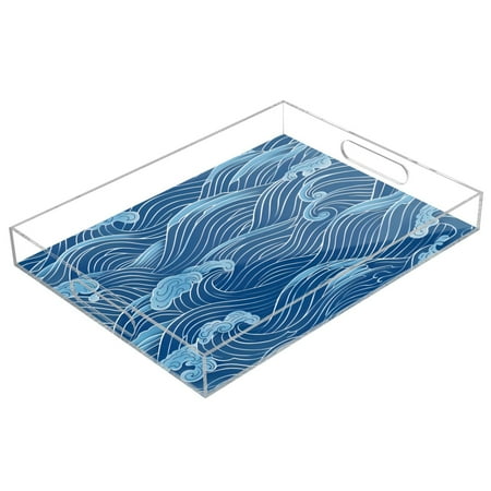 

Acrylic Tray 15.7*11.8*1.9 Inch Transparent Tray Food Tray Tea Cup Tray Serving Trays Cosmetics Storage Kitchen Table Bathroom Sundry Storage Blue Wave