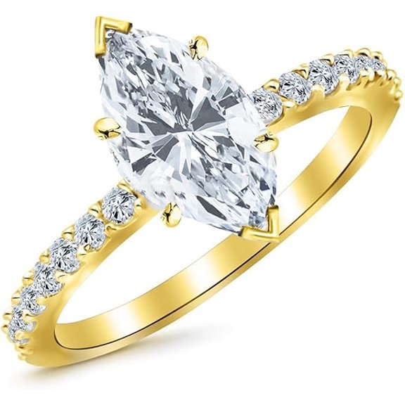 beryl_creation 14K Yellow Gold Plated 1.21 Ct Marquise Cut White Diamond Wedding Engagement Halo Ring 925 Sterling Silver For Women's -10