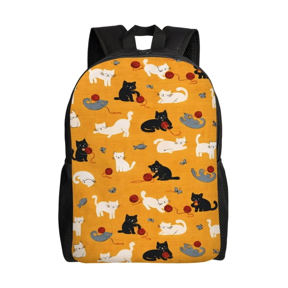 Cute Kitten Cartoon Cat Yarn Backpack Full Front Print Travel Laptop Bag for Men and Women