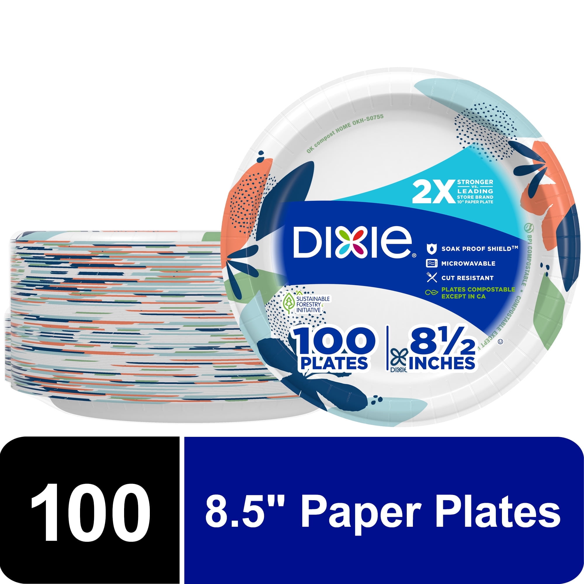 Dixie Everyday Disposable Paper Plates, 8.5", Multi-Color, 100 Count 1 Pack