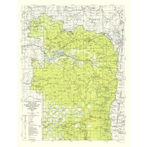 Topographical Map - Willamette National Forest Oregon - USDA 1964 - 23 x 30.21 - Vintage Wall Art