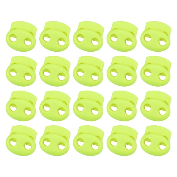 Plastic Spring Cord Locks, 20Pcs Shoe Lace Tie Lock, Double-hole Clip Fastener (Fluorescent Green)