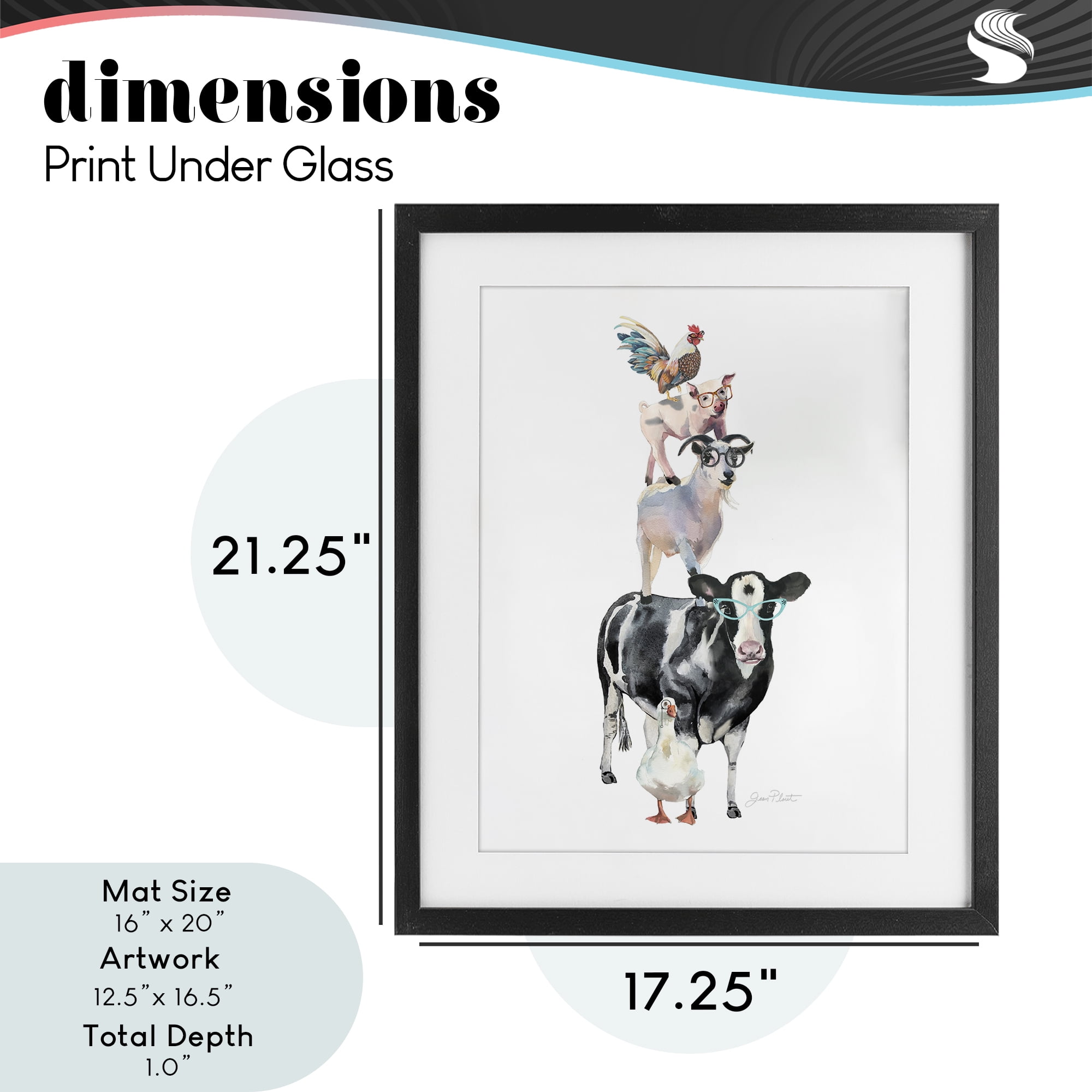 Farm Animal Family Black Framed Print Under Glass, design by Jean Plout