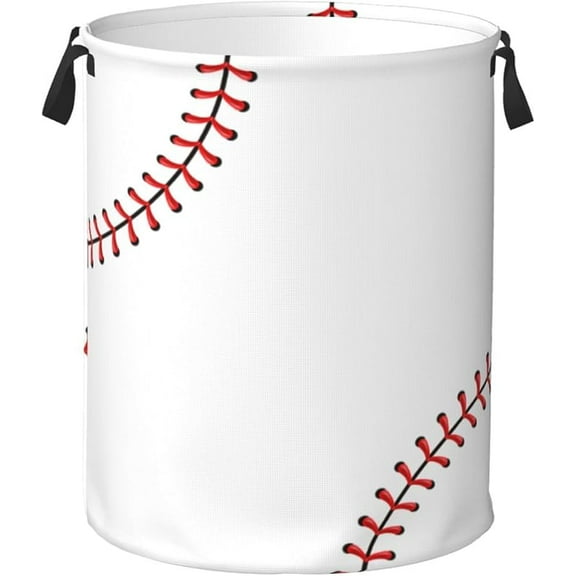 Baseball Texture Laundry Hamper Bag With Waterproof Liner - Round Laundry Basket Foldable Clothes Storage Organizer For Bathroom Bedroom Nursery Dorm
