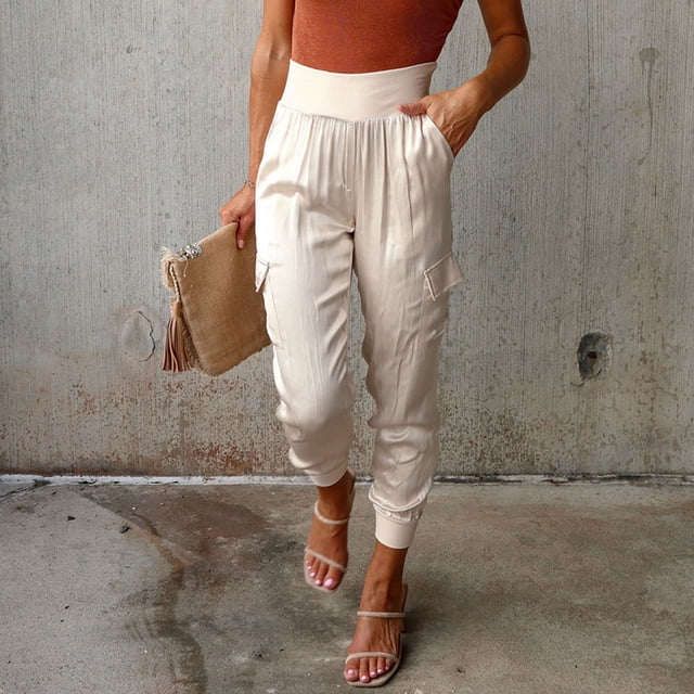 Pantalones de satén con Cintura alta y elástica para mujer Nikou