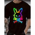 thumbnail image 3 of 【New Arrival】Rainbow Bunny Skull Crossbones T-Shirt, Black Neon Paint Splatter Graphic Tee, Edgy Streetwear Casual, 3 of 7