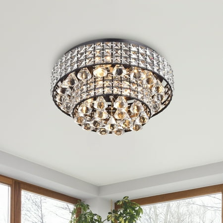 Outdoor Flush Mount Antique - The Lighting Store Jolie Antique Black Two Tier Crystal Shades Flush Mount Chandelier