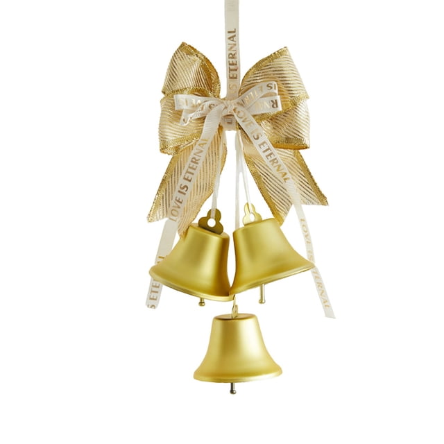 Gold Christmas Bell Bow Ornament For Tree Door Mantel, Unique Holiday Gift For Indoor Outdoor Decor