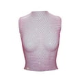 thumbnail image 1 of Qmyliery Ladies Mesh Midriff-baring Tops, Women Leisure Style Rhinestone Decoration Round Collar Sleeveless Hollow Perspective Tank Top,XS/S/M/L, 1 of 2