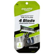 Equate The Stylish 4 Blade Disposable Razors for Men, 3 count