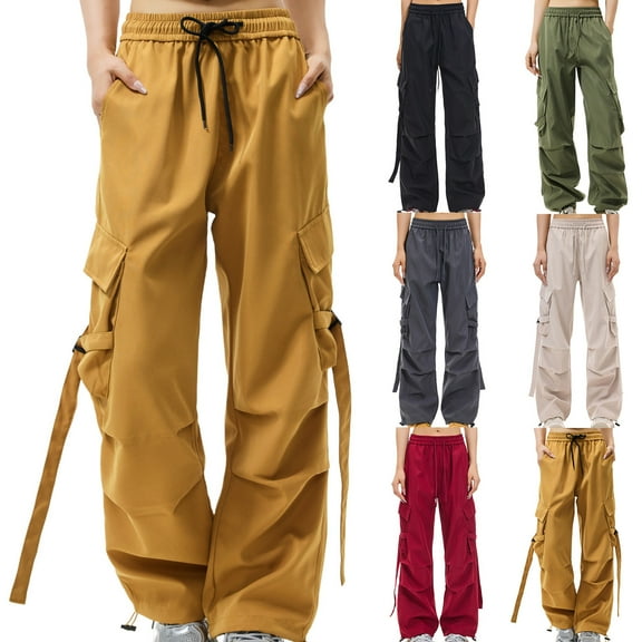 purcolt Womens Parachute Pants Elastic Waist Drawstring Cargo Pants Baggy Joggers Trousers for Workout Hiking Traveling