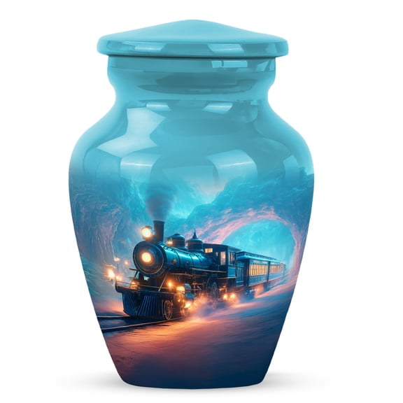 MUKTIVE Train Urns for Human Ashes Adult Man 3 Inch, Aqua Blue Funeral Urns for Women, Keepsake Dad Cremation Brown Urn, Cave Urn for Burial Ashes