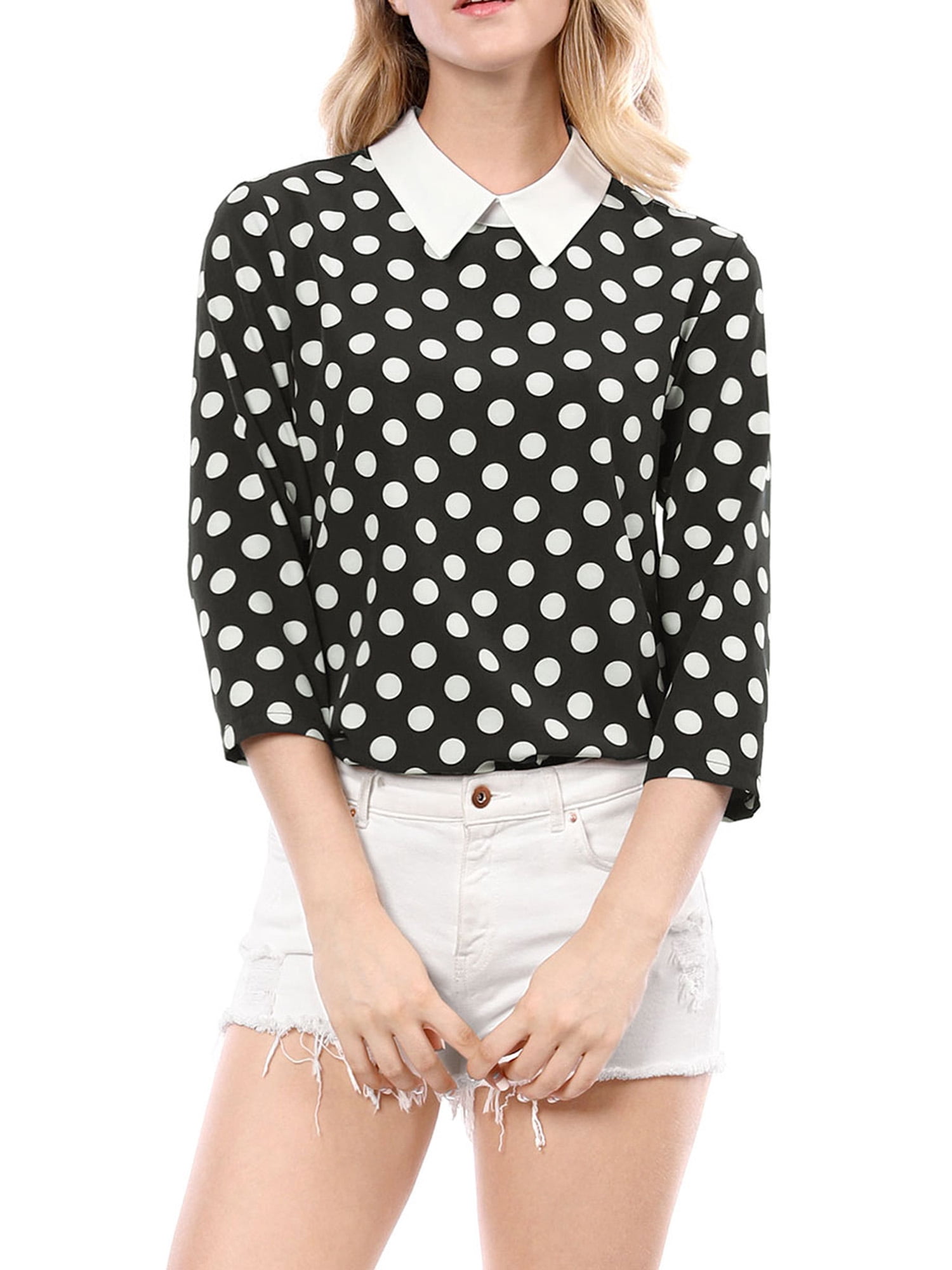 DARING DIVA Blouses 3/4 Sleeves Solid Office Work Tops L Black