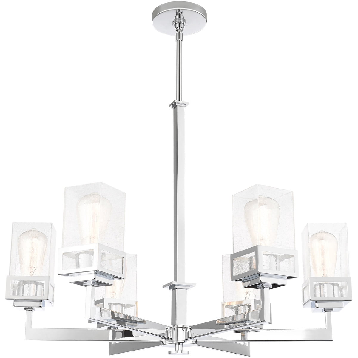 6 Light Polished Chrome Chandelier with Hand Blown Clear Seeded Glass Shade
