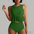 thumbnail image 7 of LEKWK High Waisted Tankini Swimsuits for Women 2 Piece Ruffle Hem Crop Top High Neck Modest Bathing Suits Tummy Control Bottoms Summer Swim Outfits, 7 of 7