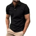 thumbnail image 3 of Men's Knitted Cotton Casual Button Down Shirt Short Sleeve Lapel Summer Top Solid Color Breathable Daily Beach Vacation | Zenithor,Black L, 3 of 9