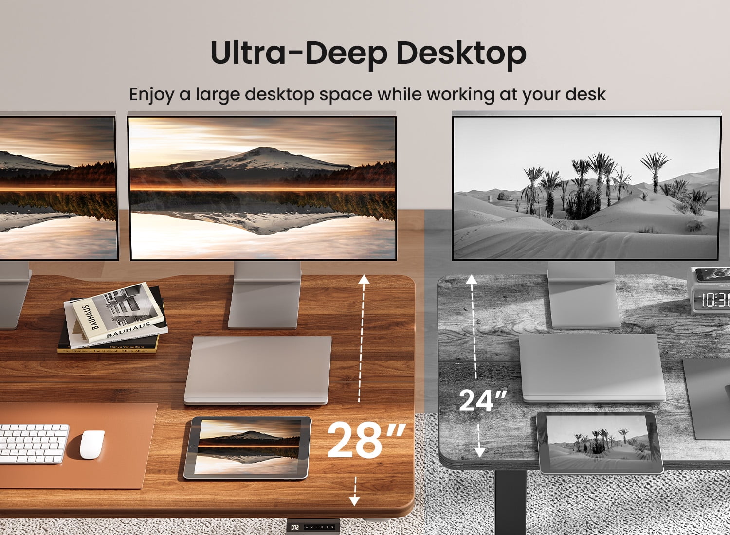 DESINO 55" x 28" Electric Standing Desk, Extra-Deep 28" Desktop Height Adjustable Stand Up Desk with 4 Memory Preset Buttons, Ergonomic Sit-Stand Office Desk, Black Walnut