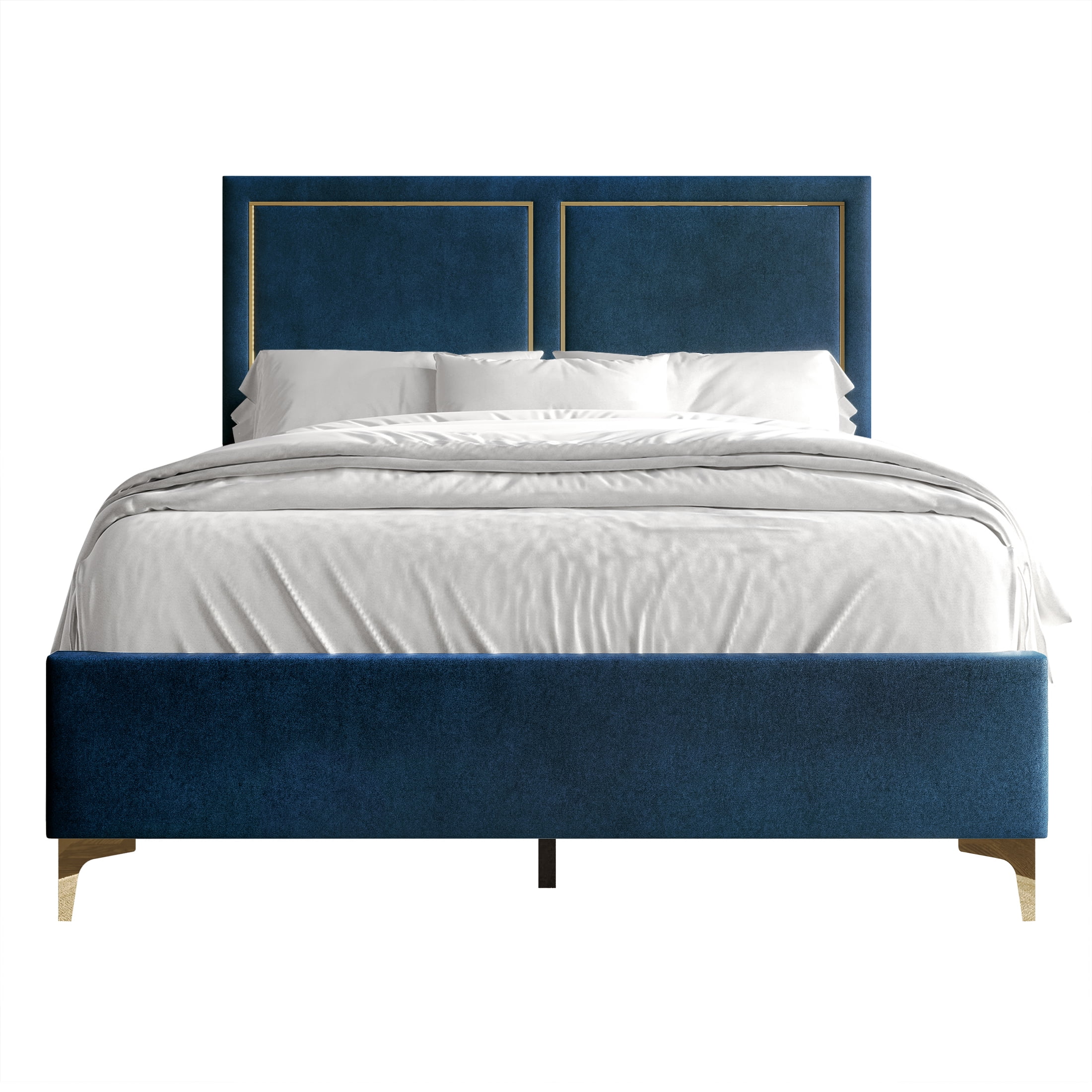 Castle Place Glam Velvet Upholstered Full Bed, Navy Blue