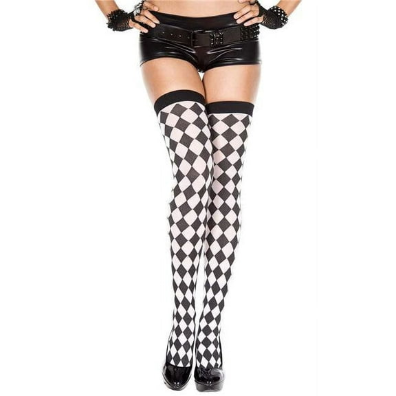 Music Legs Women's Women's 4094-BLACK-WHITE Checker Thigh High Stockings, Black & White 4094-BLACK/WHITE