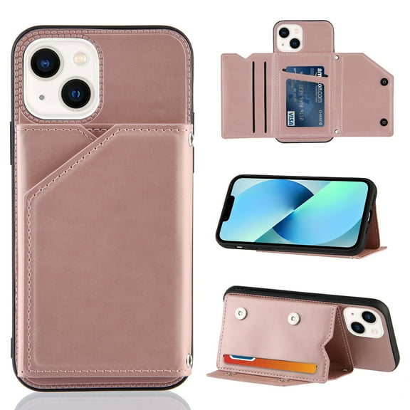Mantto for iPhone 13 Mini Wallet Case, Double Magnetic Clasp Back Flip Kickstand with RFID Blocking Credit Card Holder Folio Durable Leather Phone Cases for Women Men Girls,Rosegold