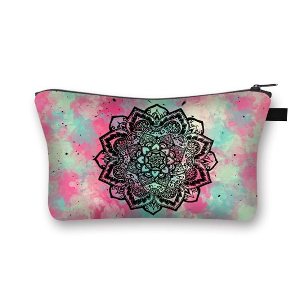Bolsas de cosméticos con estampado de flores de Mandala para mujer, bolsa de Maquillaje, Kit de aseo, bolsa organizadora, bolsa de belleza multifunción, Neceser Fivean unisex