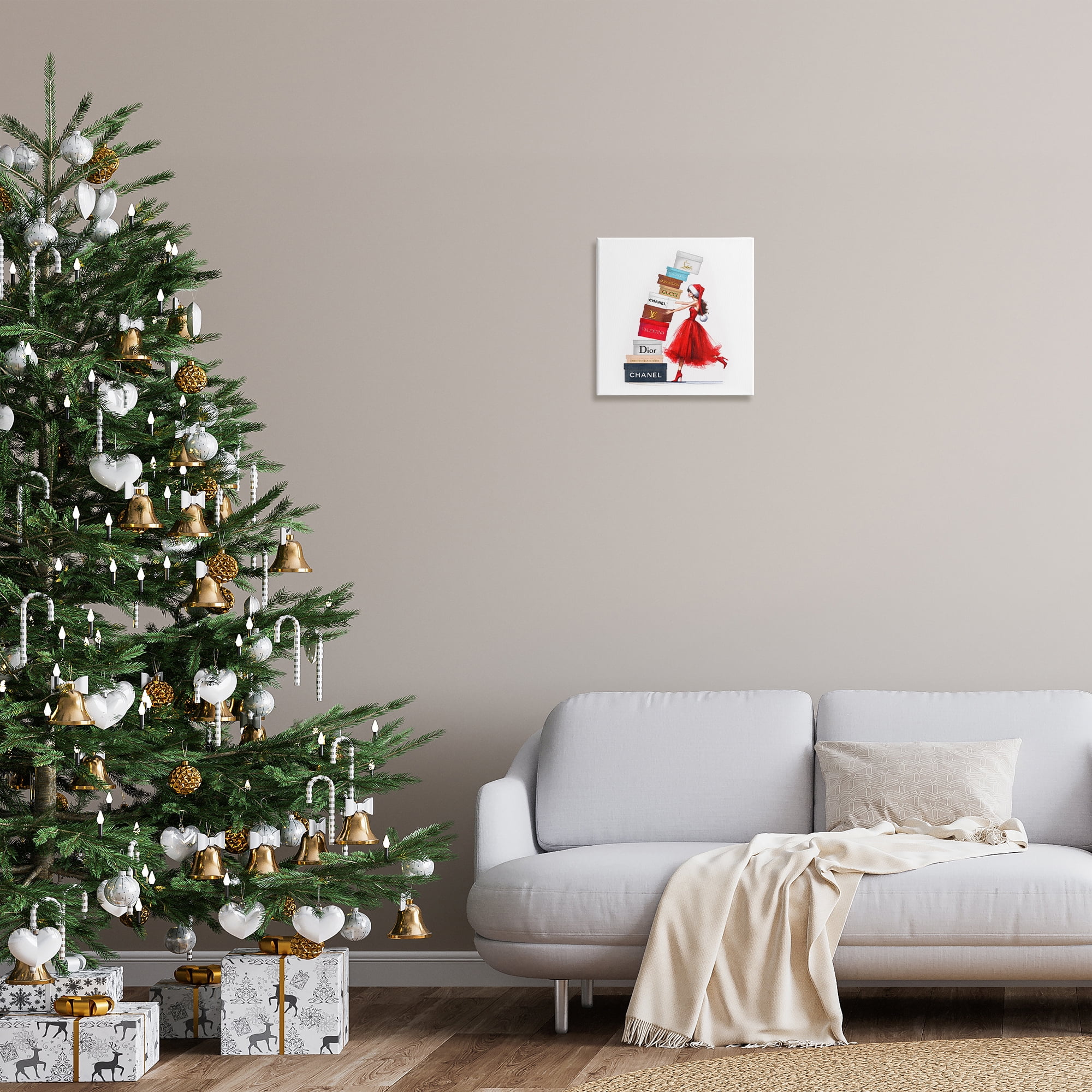 Stupell Industries Christmas Shopping Boxes Holiday Painting Gallery Wrapped Canvas Art Prints Wall Art, 17 x 17