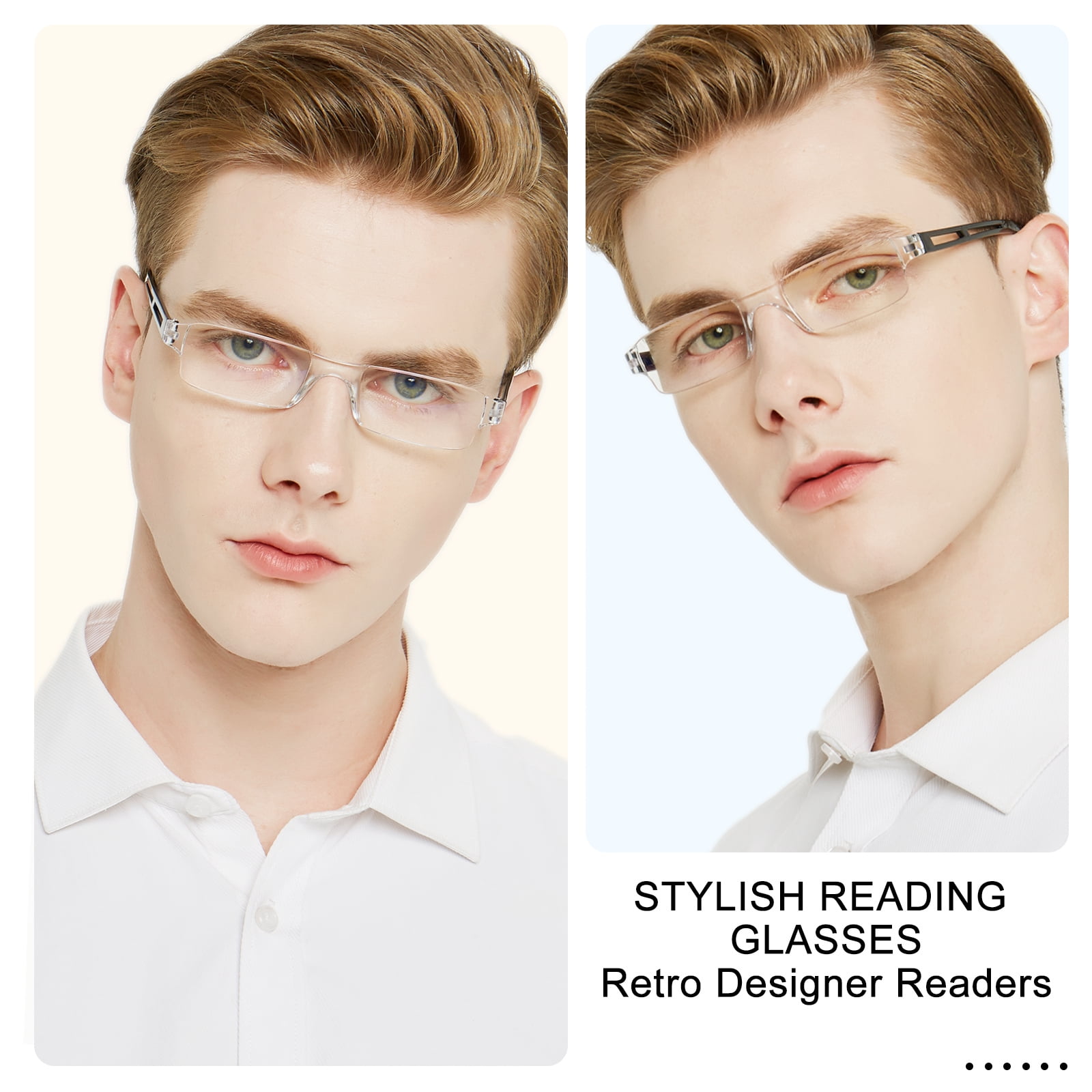 WEMOOTANTS 4 Pairs Frameless Reading Glasses Women Men Narrow Blue Light Blocking Readers 2.0 (2*Black+Blue+Clear)