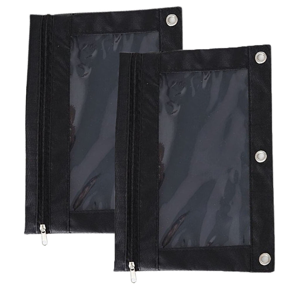 2Pcs 3Ring Pen Pencil Pouch with Clear Window Stationery Bag Binder