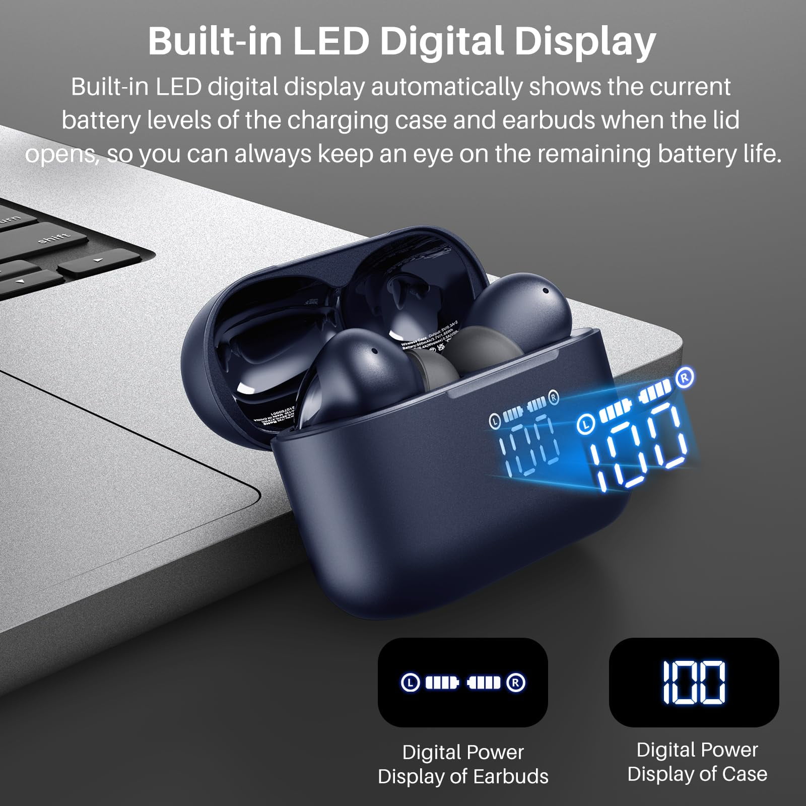 TOZO T20 Upgraded ANC+ENC Wireless Earbuds,App-Controlled 32EQ, Bluetooth 5.3,HiFi Stereo,49 Hrs Play,Wireless Charging,IPX8 Waterproof,Real-time LED Display,Comfort Fit for Home,Sports,Travel,Blue