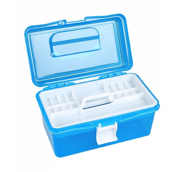 Mutipurpose Storage Box with Removable Tray,7.5x4x4 Inch Portable Craft Organizer with Handle,Latch Lock Plastic Collect Container for Art,Craft Supplies,Sewing Supplies,Small Tools