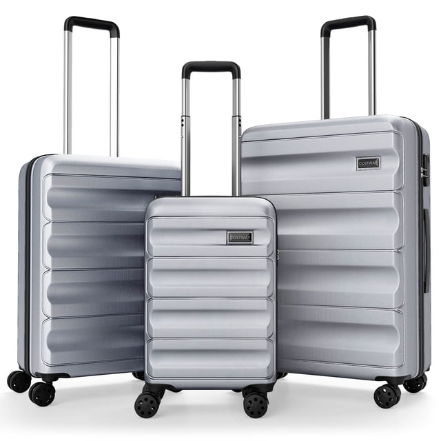 Costway Ensemble de 3 Pcs de Valises Rigides (20/24/28 Po) avec Roues à 8 Roulettes Pivotantes, Cadenas à 3 Chiffres Gris