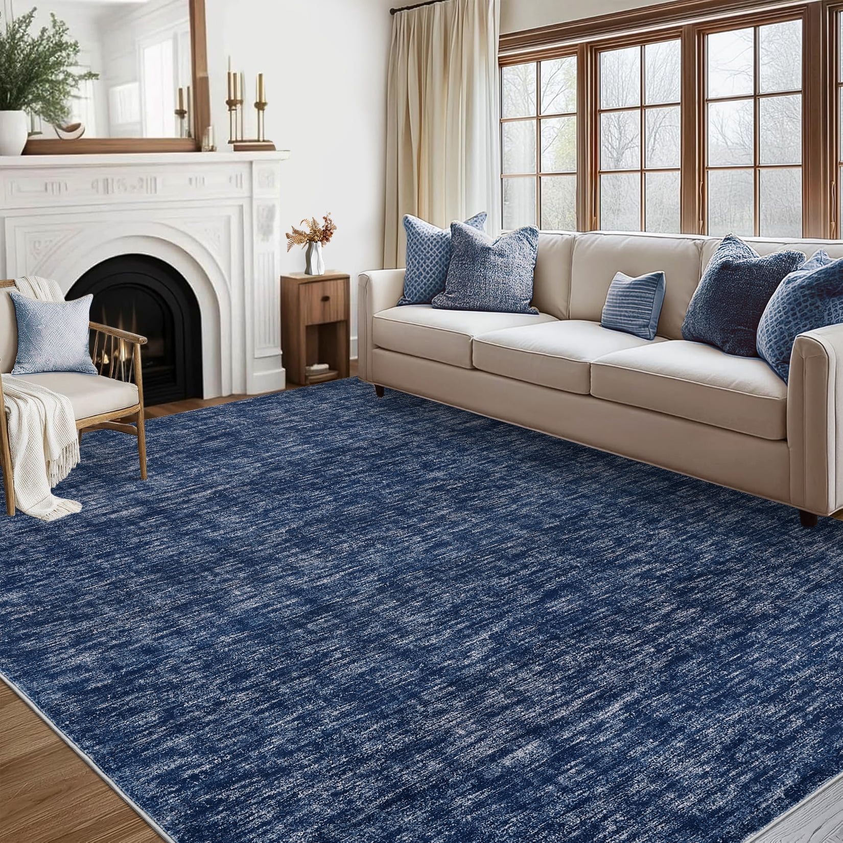 FairOnly 10'x13'Modern Abstract Non Slip Non Shedding Area Rug Solid Texture Machine Washable Rug for Living Room Bedroom Dining Room，Blue