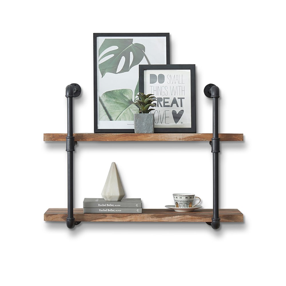 CASANUVA 31.5Inch Industrial Black Pipe Shelf with Retro Rustic Brown