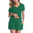 thumbnail image 5 of FRSASU Women Pajamas Set 2 Piece Cute Cherry Print Short Sleeve V Neck Top with Shorts Set Sleepwear with Pocket Green L(L), 5 of 8