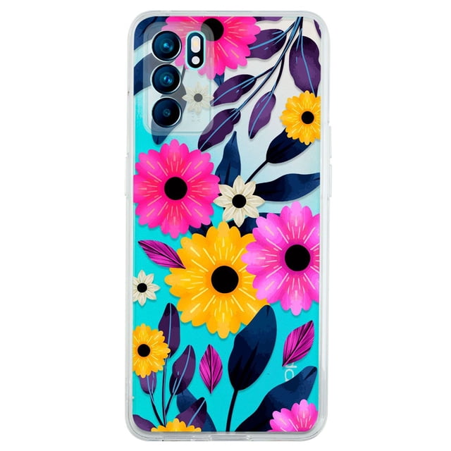 Funda Para Oppo Reno6 5G InstaCase Antigolpes Flores Amarillas y Magentas