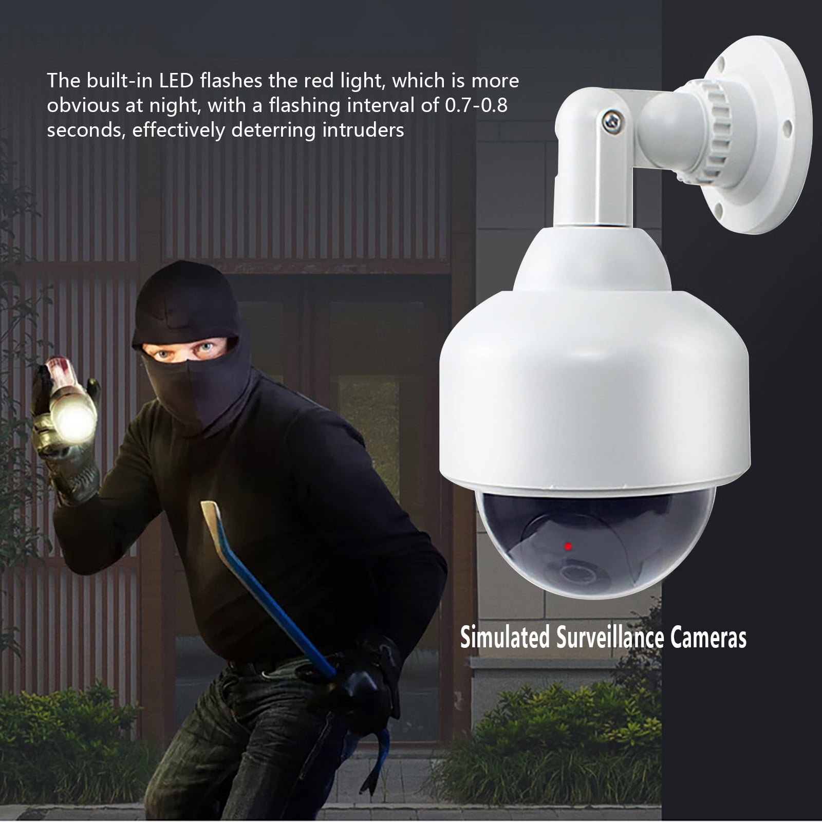 Dpityserensio Solar Dummy Fake Camera Security Outdoor,Solar Powered Simulated Surveillance Cameras with 1 Flashing Red LED Light,Fake Dome Camera for Home Garden Supplies