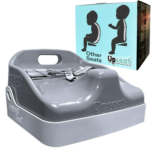 Upseat Boost Asiento elevador ergonómico para mesa de comedor, desarrollado con fisioterapeutas para fomentar la postura, arnés de 3 puntos, fácil de limpiar y ligero gris