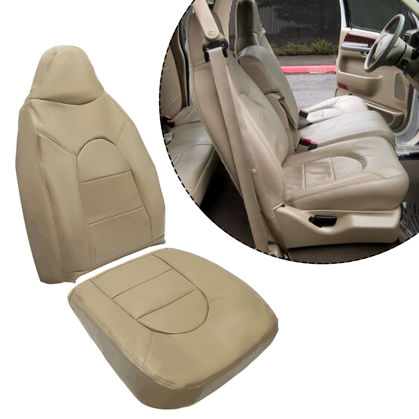 KUAFU Leather Front Driver Seat Bottom Cover Compatible with 1999 2000 Ford F250 F350 F450 Lariat Power Stroke Turbo Tan 