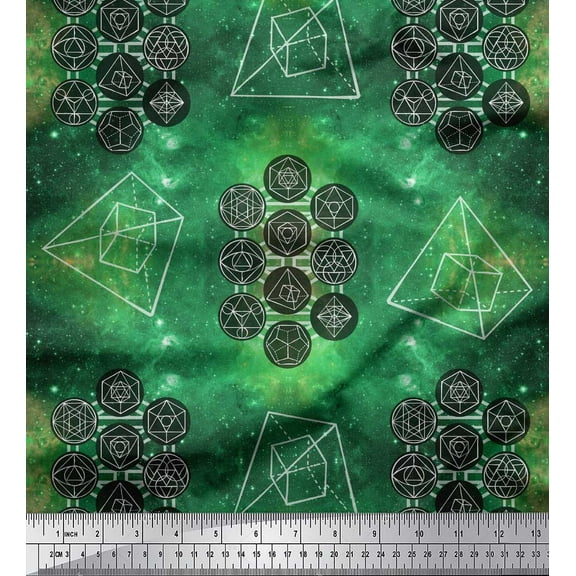 Soimoi Green Cotton Voile Fabric Scared Geometric Galaxy Printed Craft Fabric by the Yard 42 Inch Wide