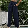 thumbnail image 2 of Wide Leg Pants for Women Summer Casual Baggy Elastic Waist Belted Ankle Pants Solid Color Palazzo Pants Trousers Womens Clothes, 2 of 7