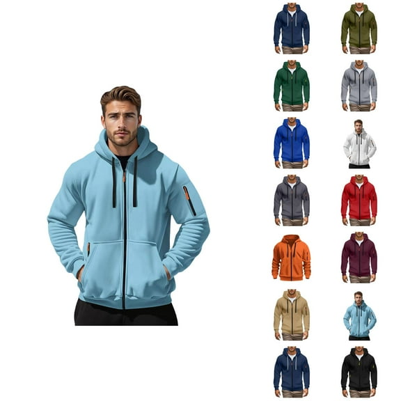 Men's Tactical Hoodie 2025 Fall Winter Long Sleeve Zip Up Plain Hooded Sweatshirt with Pockets Jacket Coat Outerwear