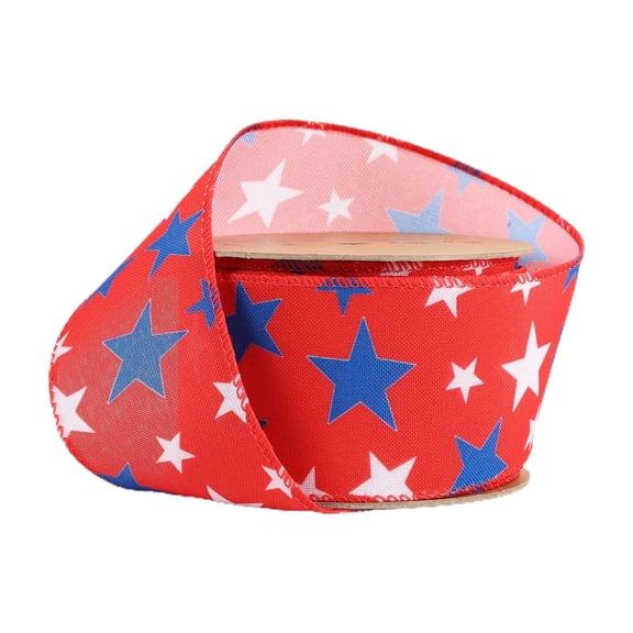 LaRibbons 2 1/2" Wired Ribbon | Red w/ White/Blue Stars | 10 Yards