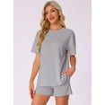 thumbnail image 2 of DARING DIVA Pajama Short Sleeve Lounge Set Elastic Shorts Sleepwear XS Light Gray, 2 of 6