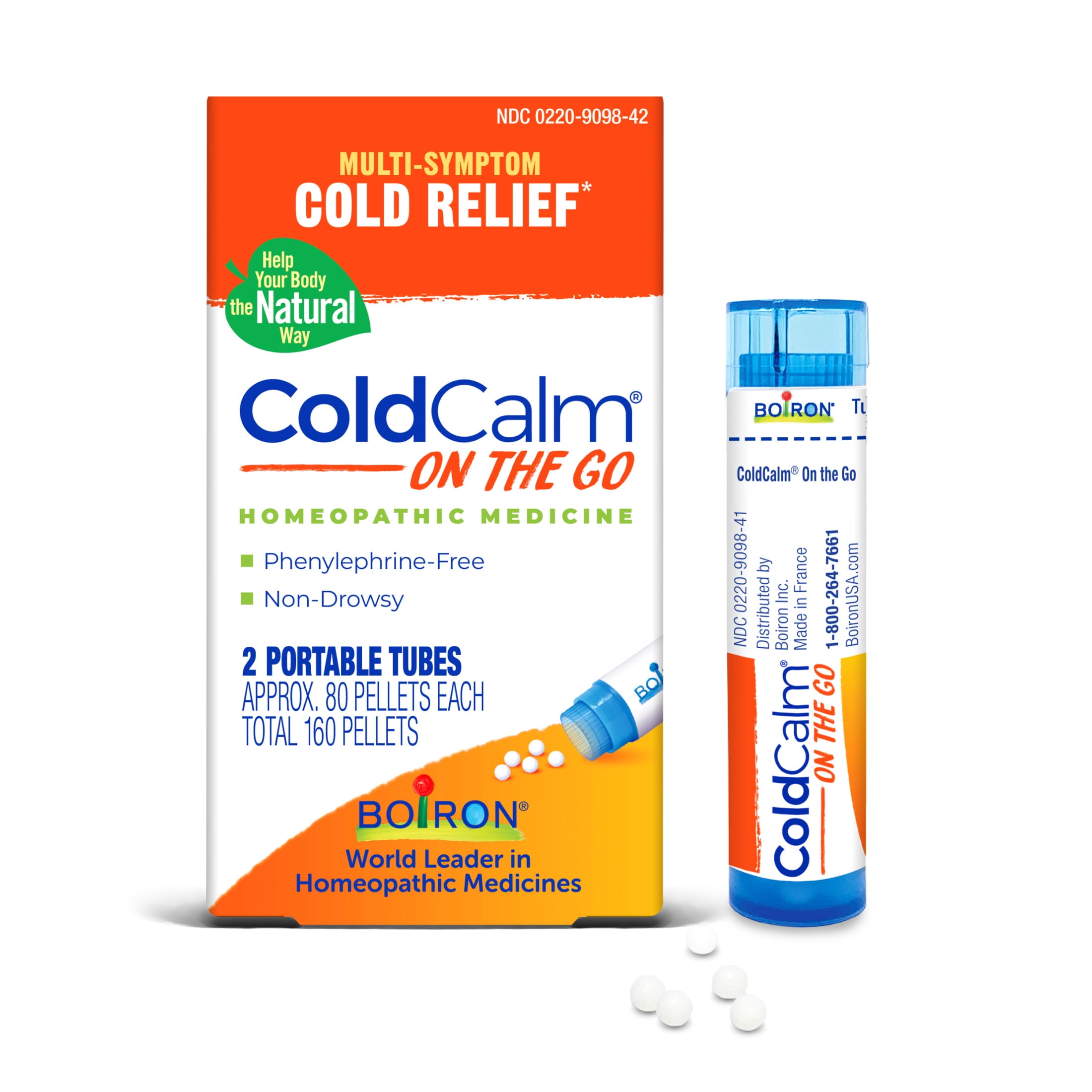 Boiron ColdCalm On the Go, Homeopathic Medicine for Multi-Symptom Cold Relief, Sneezing, Runny Nose, Nasal Congestion, Sore Throat, 2 x 80 Pellets, 160CT