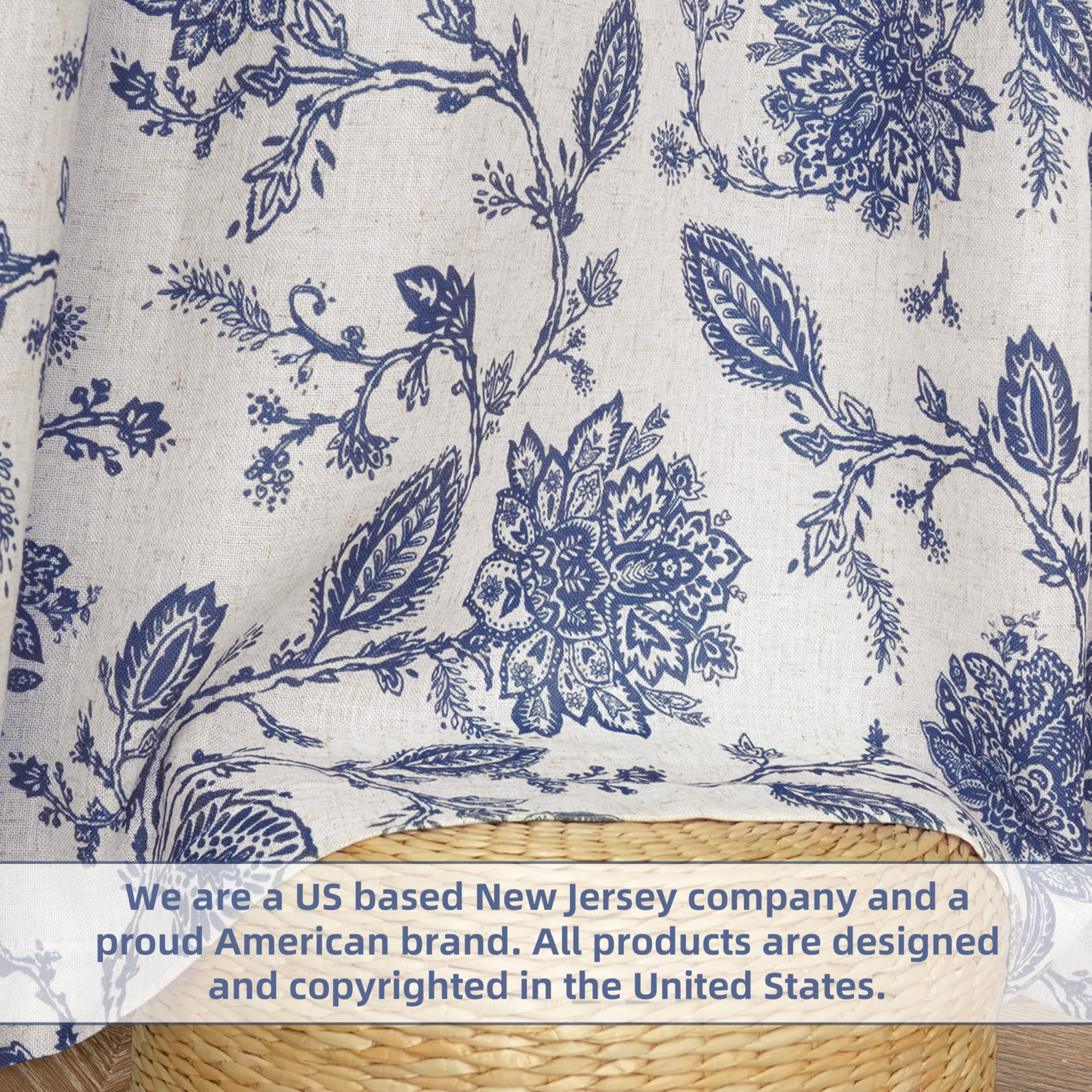 DriftAway Linen Floral Paisley Navy Blackout Curtains for Living Room Bedroom 72 Inch Length 2 Panels Lined Grommet Window Drapes Thermal Farmhouse Country Jacobean Curtains