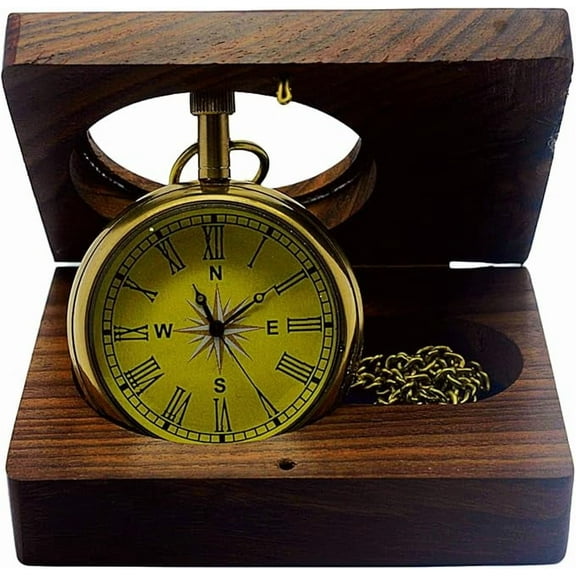Vintage Direction Classic Pocket Watch with Chain and Wooden Box - Timeless Elegance for Men and Women, Gift 46mm