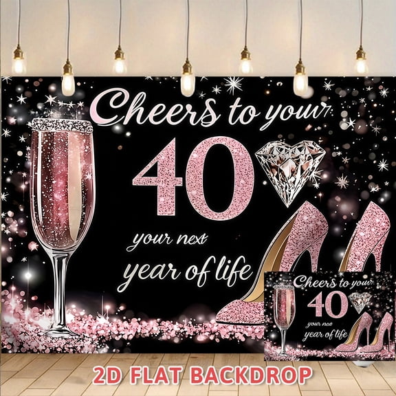 Cheers to Your 40th Birthday Backdrop, Pink Black Glitter Champagne High Heel Diamond Photography Background, Perfect for Women 40th Birthday Party Decorations, Photo Booth Props and Party Banner
