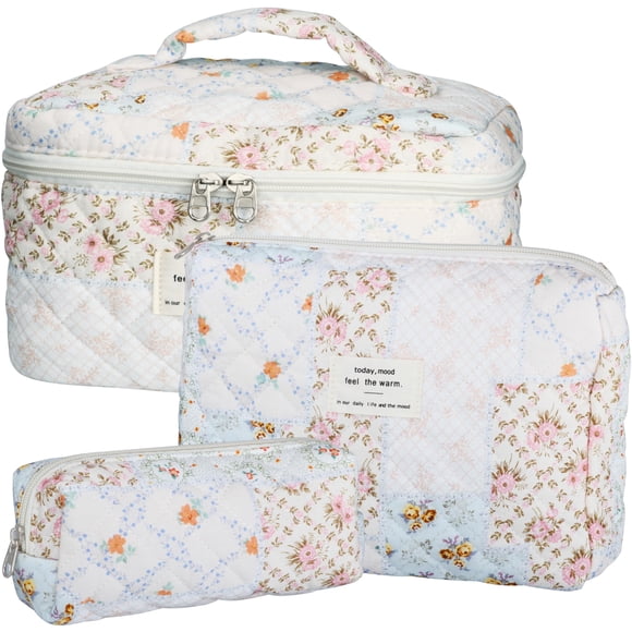 Set de bolsitas de maquillaje TESAFNG acolchadas de algodón floral, 3 unidades, para mujer