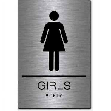 GIRLS Restroom Sign-Steel / Black (2 Units)