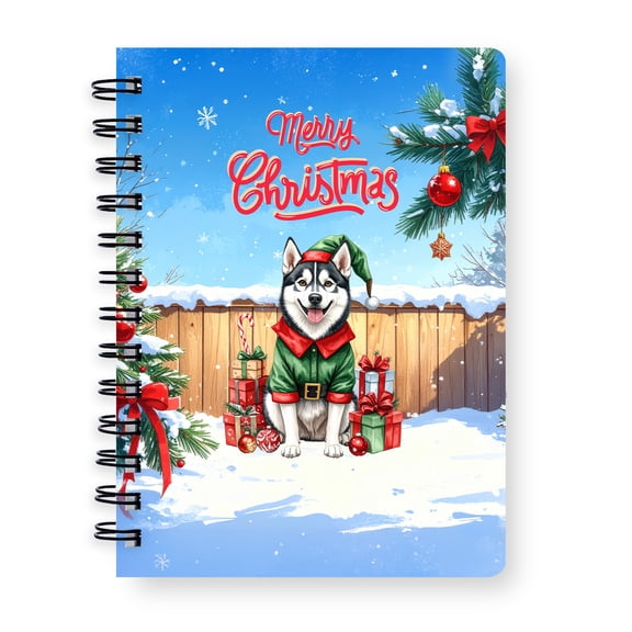 Merry Christmas Woofmas Xmas Noel Siberian Husky Elf Candy Cane Snow Spiral Bound Journal Husky Dog Lover Gifts 5x7in Spiral Notebook - 13017